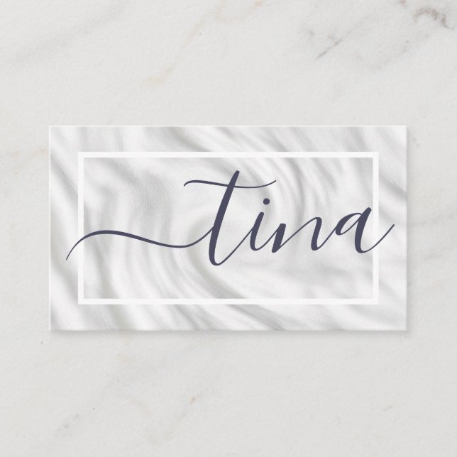 Elegant Gray White Calligraphy Name Signature Chic Business Card (Front)