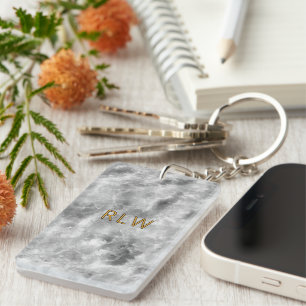 Elegant Gray White Carrera Marble Pattern Keychain