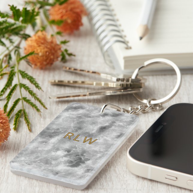 Elegant Gray White Carrera Marble Pattern Keychain (Front Right)