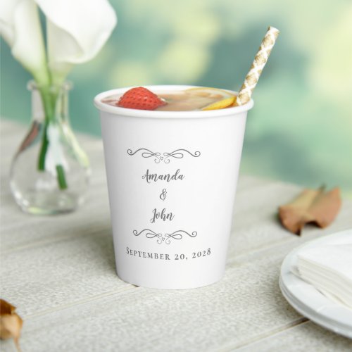 Elegant Gray  White Chic Wedding Party Reception Paper Cups