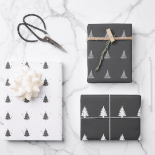 Elegant Gray White Christmas Tree Pattern Gift Wrapping Paper Sheets