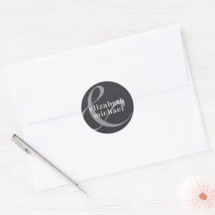 Elegant Gray White Custom Name Wedding Classic Round Sticker