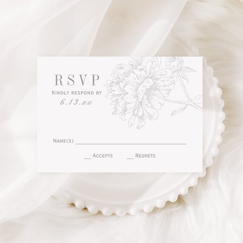 Elegant Gray White Floral Peony Wedding RSVP Card