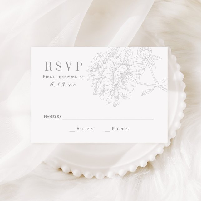 Elegant Gray White Floral Peony Wedding RSVP Card (Creator Uploaded)