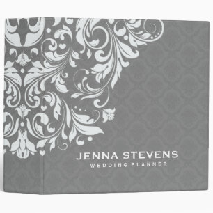 Elegant Gray & White Floral Vintage Damasks 3 Ring Binder