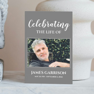 Elegant Gray White Funeral Prayer Card with Photo