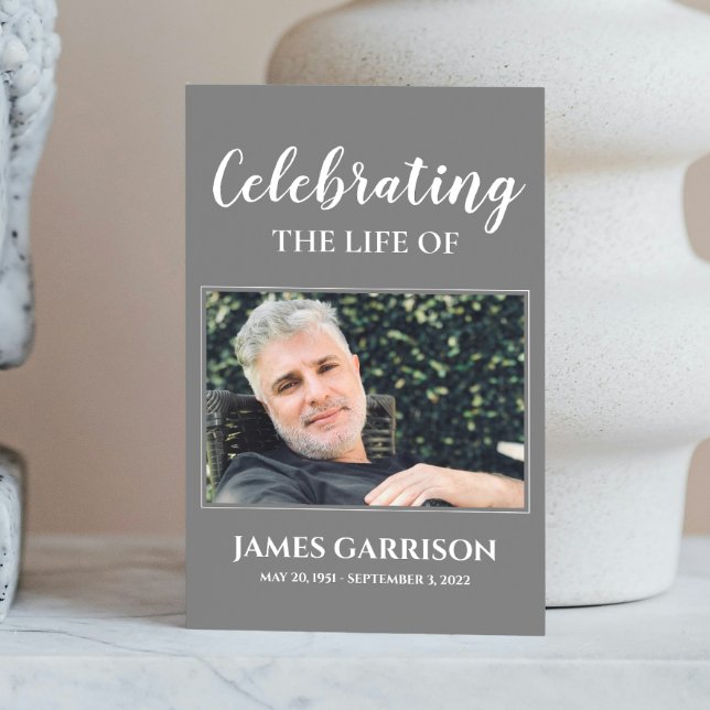 Elegant Gray White Funeral Prayer Card with Photo (Creator Uploaded)