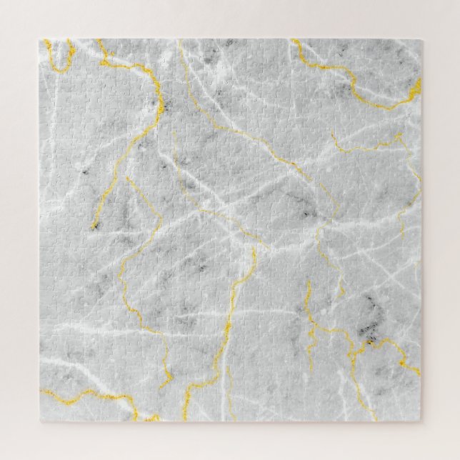 Elegant Gray White Gold Marble Abstract Hard Jigsaw Puzzle (Vertical)