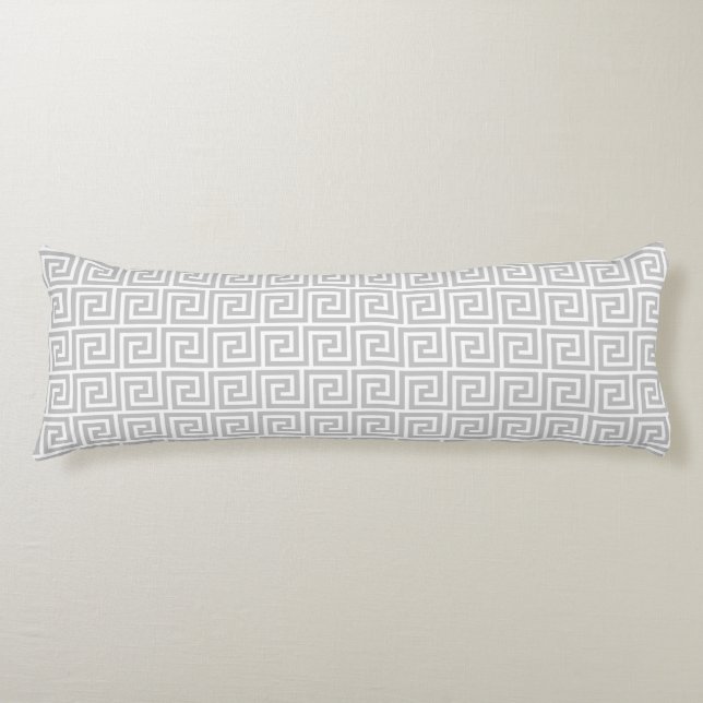 Elegant Gray & White Greek Pattern Body Pillow (Front)