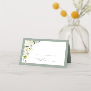 Elegant Gray White Green Flowers Bridal Shower Place Card
