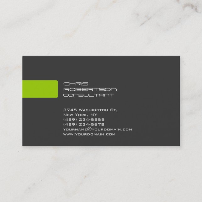 Elegant Gray White Green Stripe Business Card (Front)