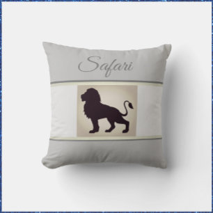 Elegant Gray & White Lion Safari Throw Pillow