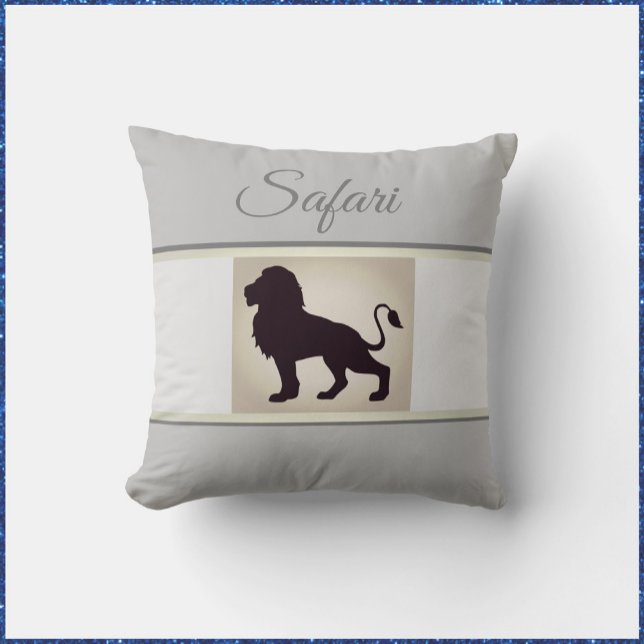 Elegant Gray & White Lion Safari Throw Pillow (Creator Uploaded)