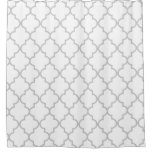 Elegant Gray White Moroccan Quatrefoil Pattern Shower Curtain at Zazzle