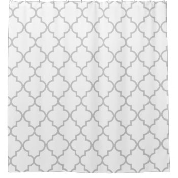 Elegant Gray White Moroccan Quatrefoil Pattern Shower Curtain by ShowerCurtain101 at Zazzle