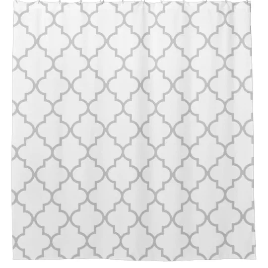 Elegant Gray White Moroccan Quatrefoil Pattern Shower Curtain Zazzle Com Elegant Gray White Moroccan Quatrefoil, Quatrefoil Shower Curtain