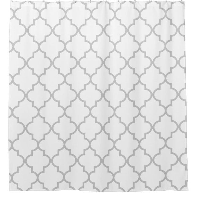 Elegant Gray White Moroccan Quatrefoil Pattern Shower Curtain (Front)