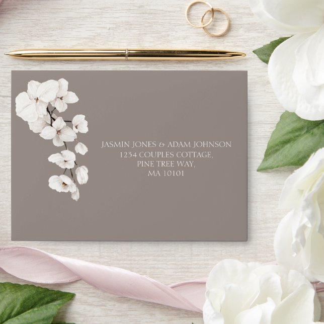 Elegant Gray White Orchid Wedding Envelope (Wedding)