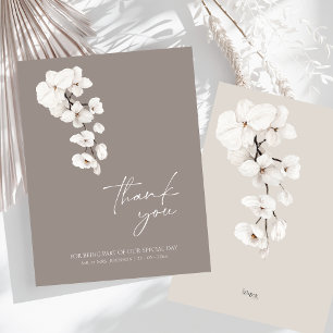 Elegant Gray White Orchid Wedding Thank You Card