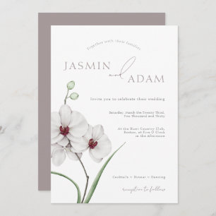 Elegant Gray White Orchids Initials Floral Wedding Invitation