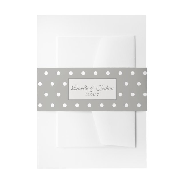 Elegant Gray White Polka Dots Wedding Invitation Belly Band (Front Example)