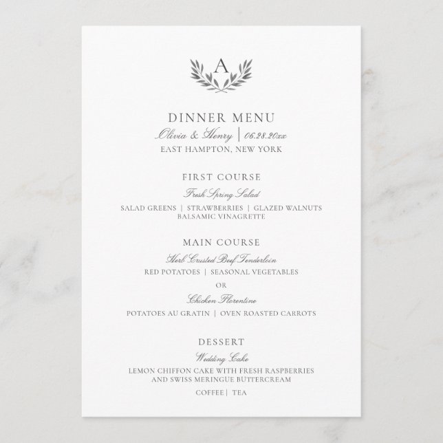 Elegant Gray White Reception Thank You & Wedding  Menu (Front)