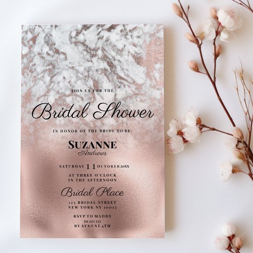 Elegant gray white rose gold marble Bridal Shower Invitation