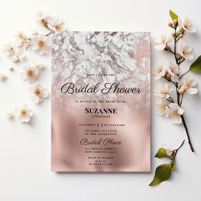 Elegant gray white rose gold marble Bridal Shower Invitation (Elegant gray white rose gold marble Bridal Shower)