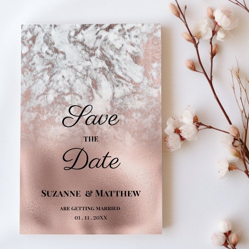 Elegant gray white rose gold marble Save the Date Invitation
