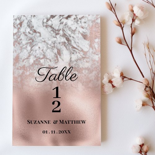 Elegant gray white rose gold marble Table Numbers