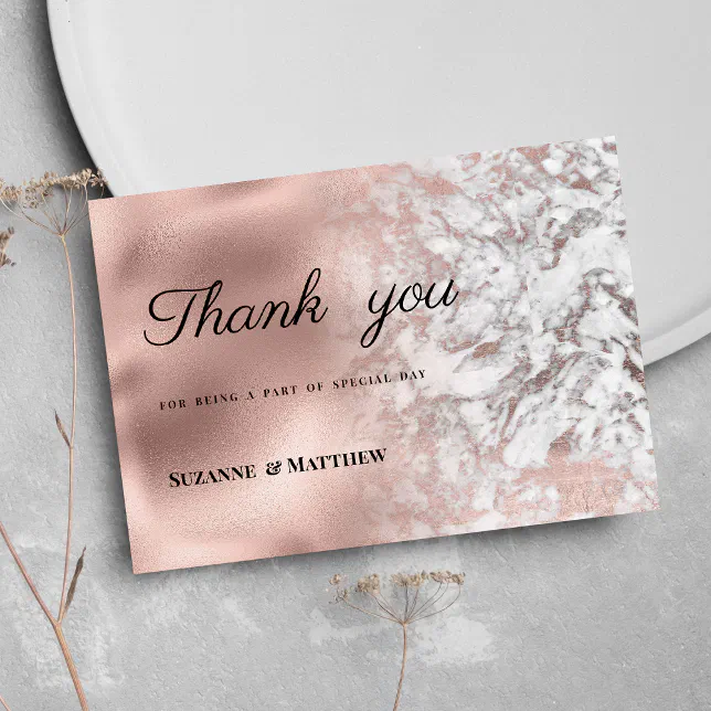 Elegant gray white rose gold marble Thank You Invitation | Zazzle