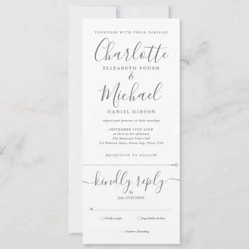 Elegant Gray White Script All In One Photo Wedding Invitation