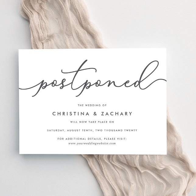 Elegant Gray & White Script Wedding Postponement Announcement (Creator Uploaded)