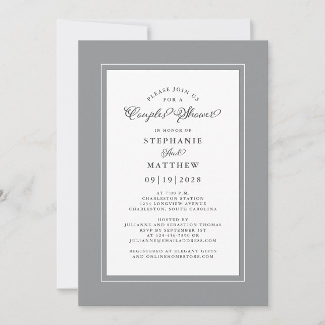 Elegant Gray & White Wedding Couples Shower Invitation (Front)