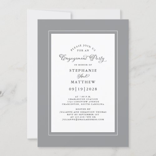 Elegant Gray  White Wedding Engagement Party Invitation