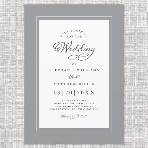 Elegant Gray  White Wedding Modern Calligraphy Invitation