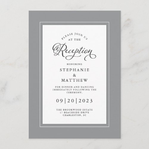 Elegant Gray White Wedding Reception Chic Borders Enclosure Card