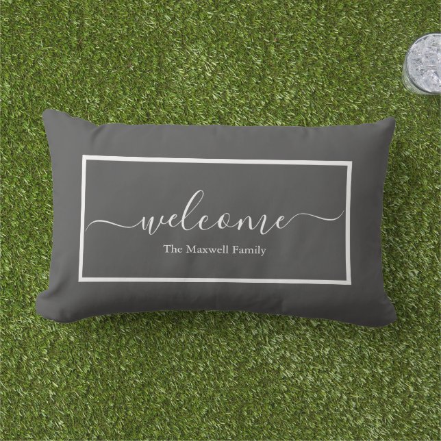 Elegant gray white welcome lumbar pillow (Grass)