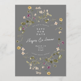 Elegant Gray Wildflower Pampas Floral Photo Back Save The Date