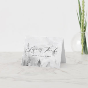 Elegant Gray Winter Forest Love & Thanks Wedding Thank You Card