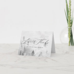 Elegant Gray Winter Forest Love & Thanks Wedding Thank You Card