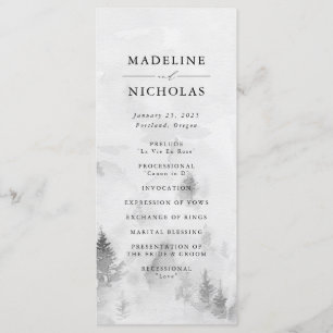 Elegant Gray Winter Forest Wedding Ceremony Program