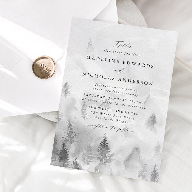 Elegant Gray Winter Forest Wedding Invitation (Creator Uploaded)