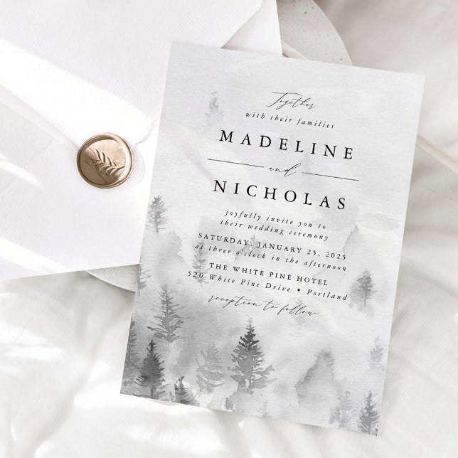 Elegant Gray Winter Forest Wedding Invitation (Creator Uploaded)