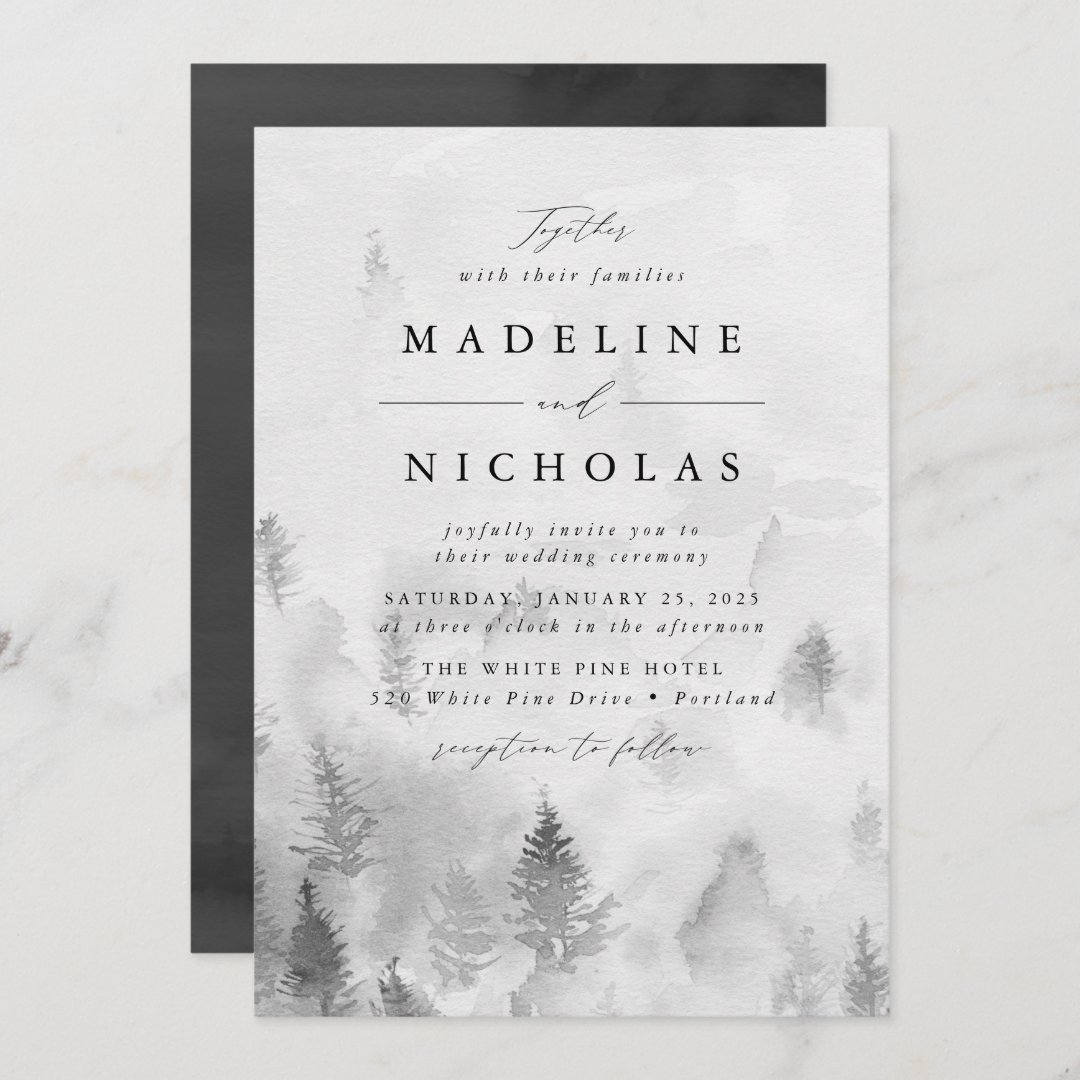 Elegant Gray Winter Forest Wedding Invitation | Zazzle