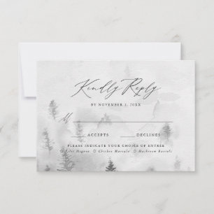 Elegant Gray Winter Forest Wedding Meal Choice RSVP Card