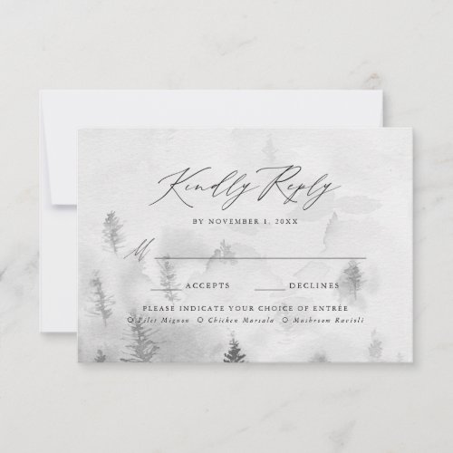 Elegant Gray Winter Forest Wedding Meal Choice RSVP Card
