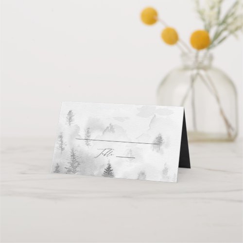 Elegant Gray Winter Forest Wedding Place Card