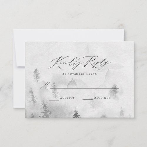 Elegant Gray Winter Forest Wedding RSVP Card