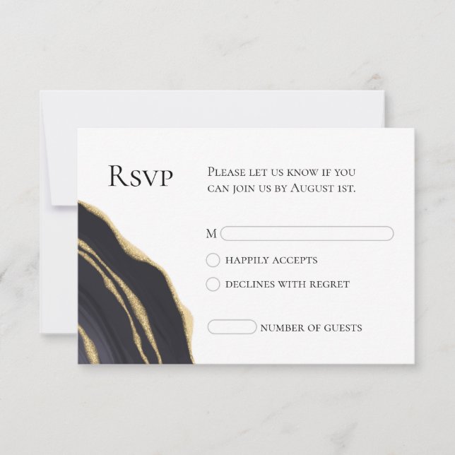 Elegant gray with gold agate RSVP card (Front)